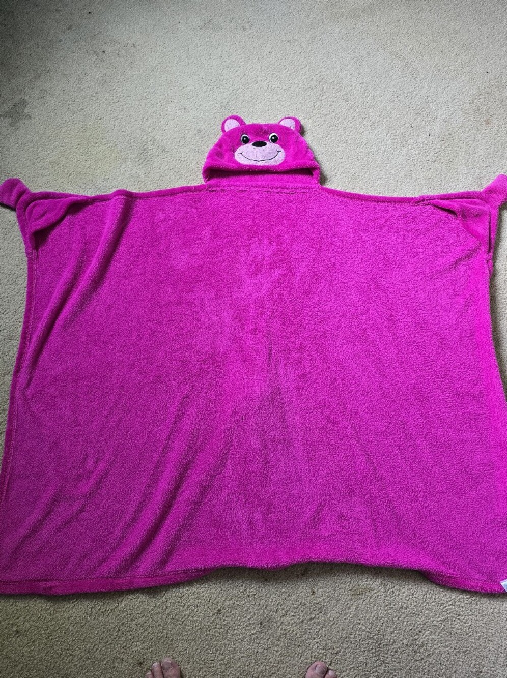 Kids Hooded Bath Towel Poncho - Bright Pink Bear